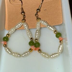 Elegant Pearl and Green Beaded Earrings